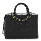 Calfskin Quilted Small Studded Square Vanity Case Black