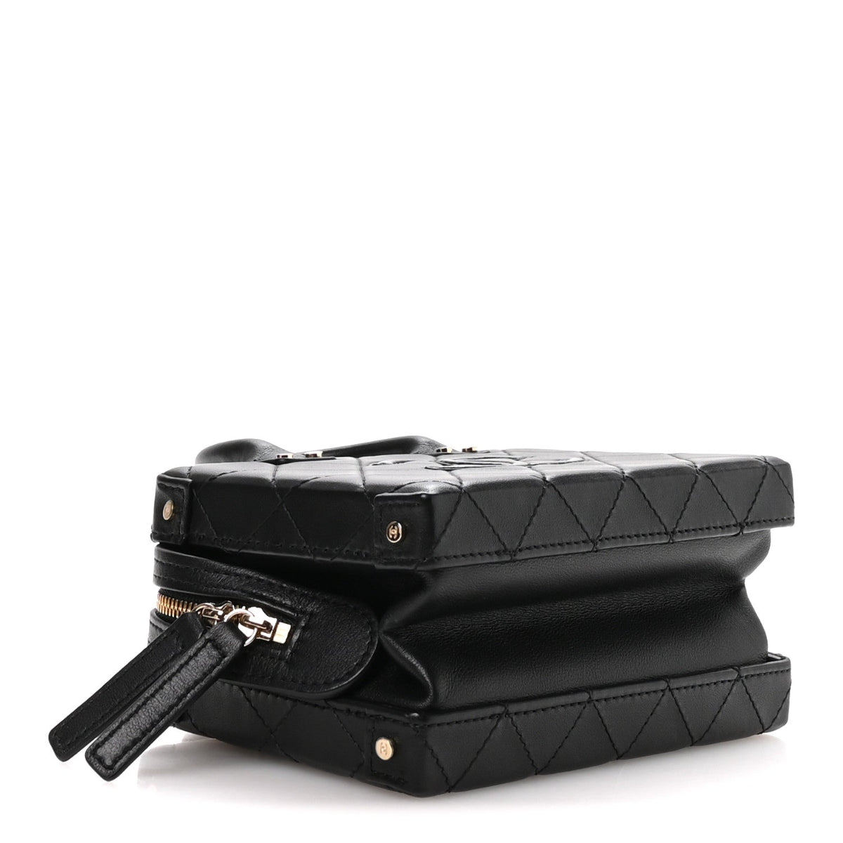 Calfskin Quilted Small Studded Square Vanity Case Black