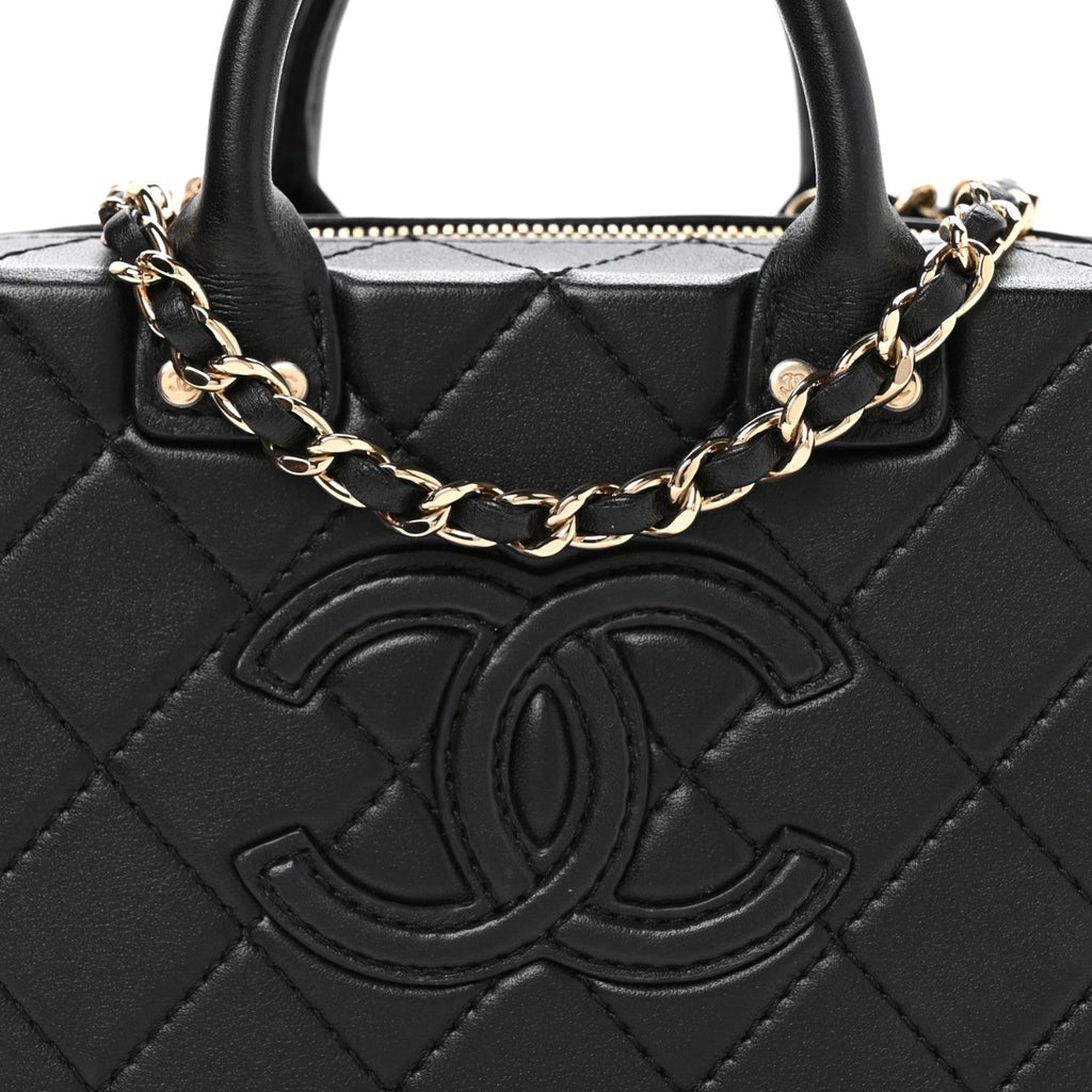 Calfskin Quilted Small Studded Square Vanity Case Black