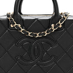 Calfskin Quilted Small Studded Square Vanity Case Black
