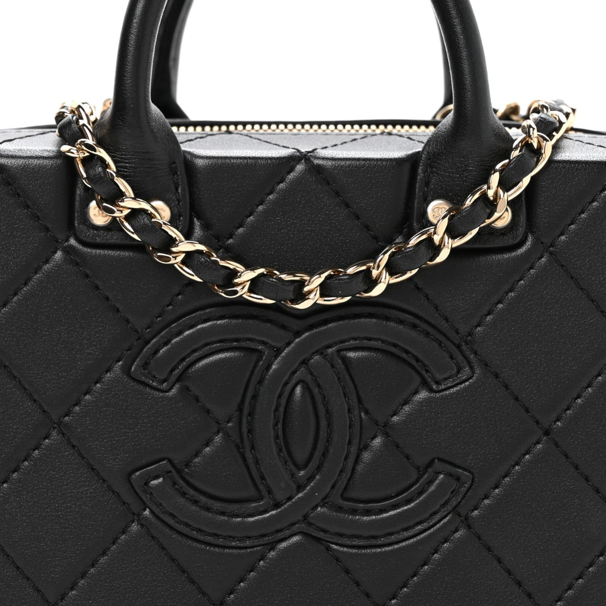 Calfskin Quilted Small Studded Square Vanity Case Black