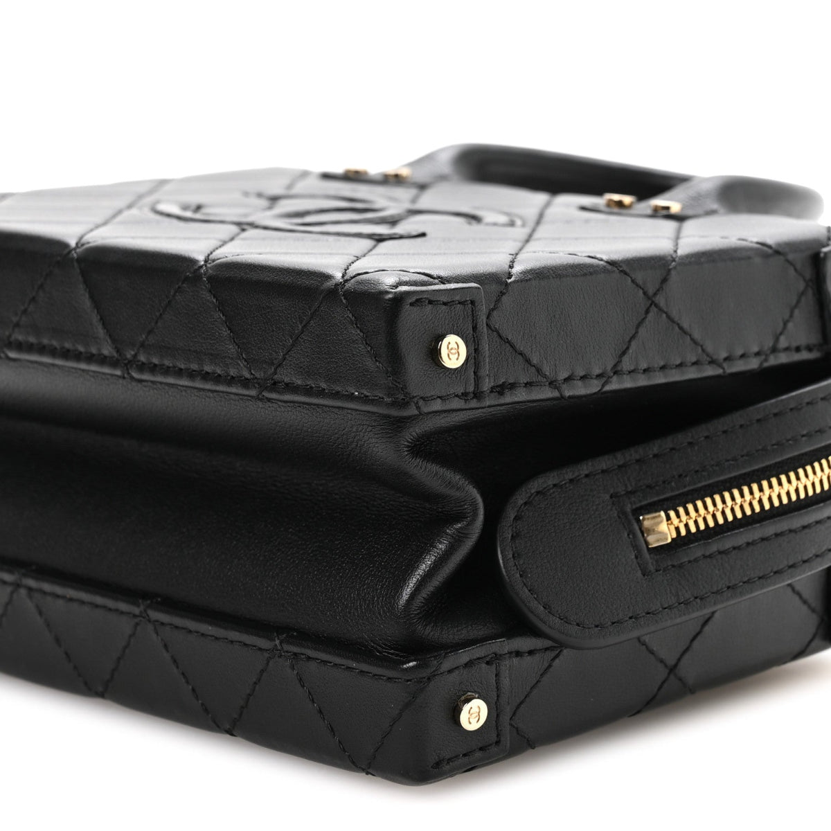 Calfskin Quilted Small Studded Square Vanity Case Black