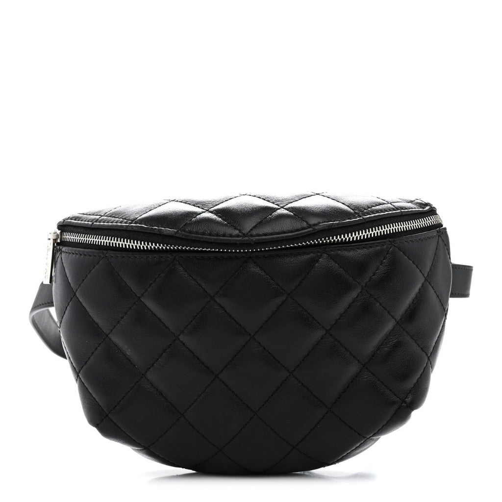 Calfskin Quilted Uniform Waist Belt Bag Black