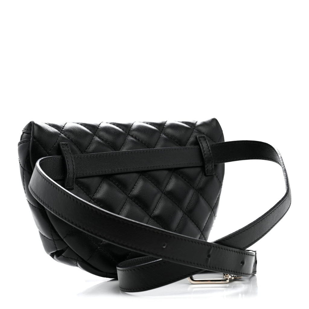 Calfskin Quilted Uniform Waist Belt Bag Black