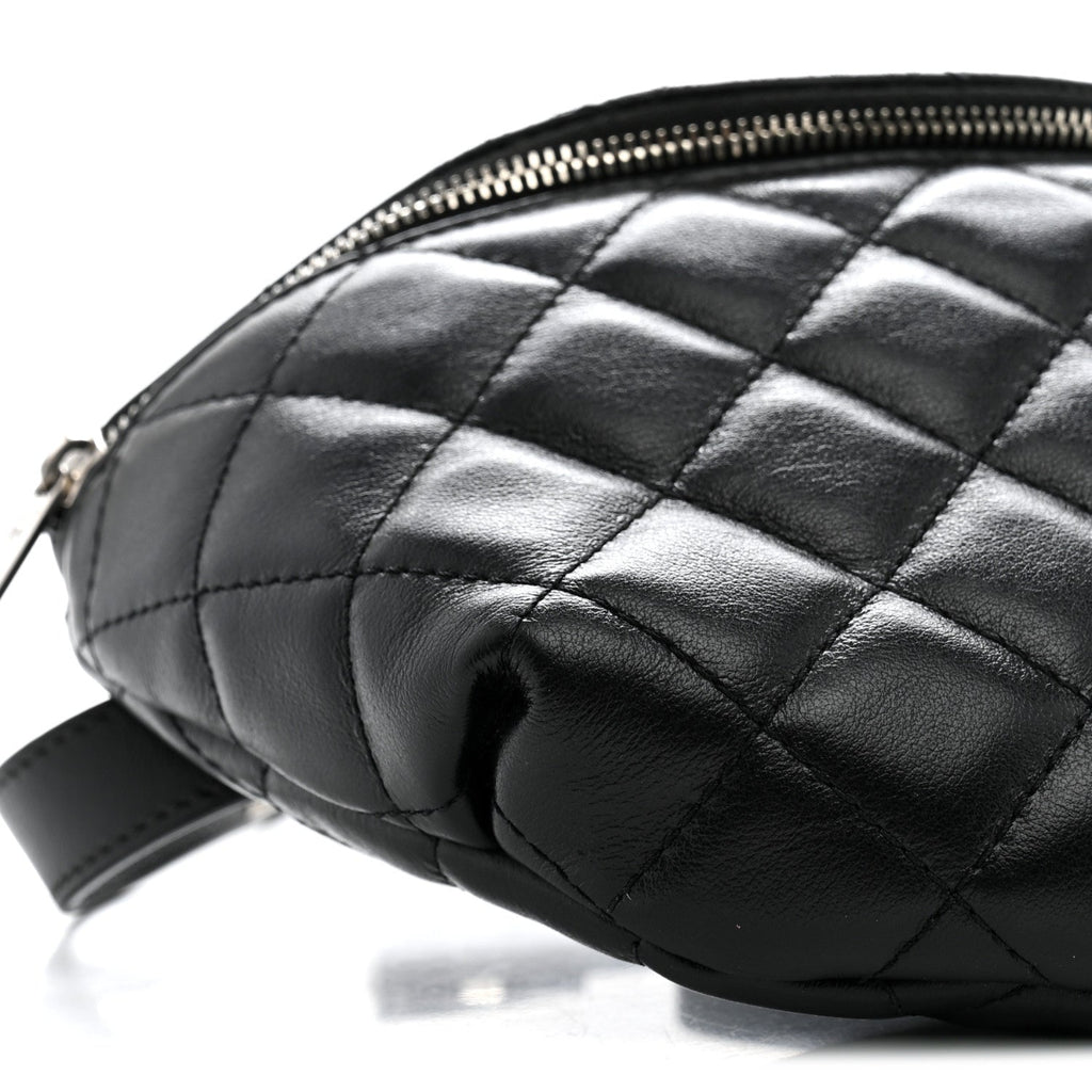 Calfskin Quilted Uniform Waist Belt Bag Black