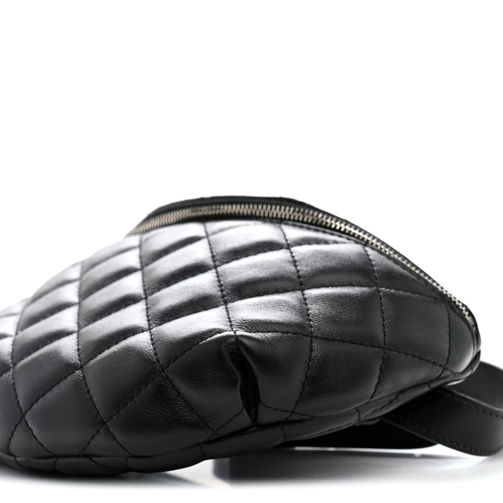 Calfskin Quilted Uniform Waist Belt Bag Black