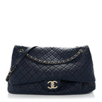 Calfskin Quilted XXL Travel Flap Bag Navy