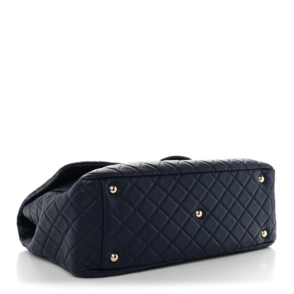 Calfskin Quilted XXL Travel Flap Bag Navy