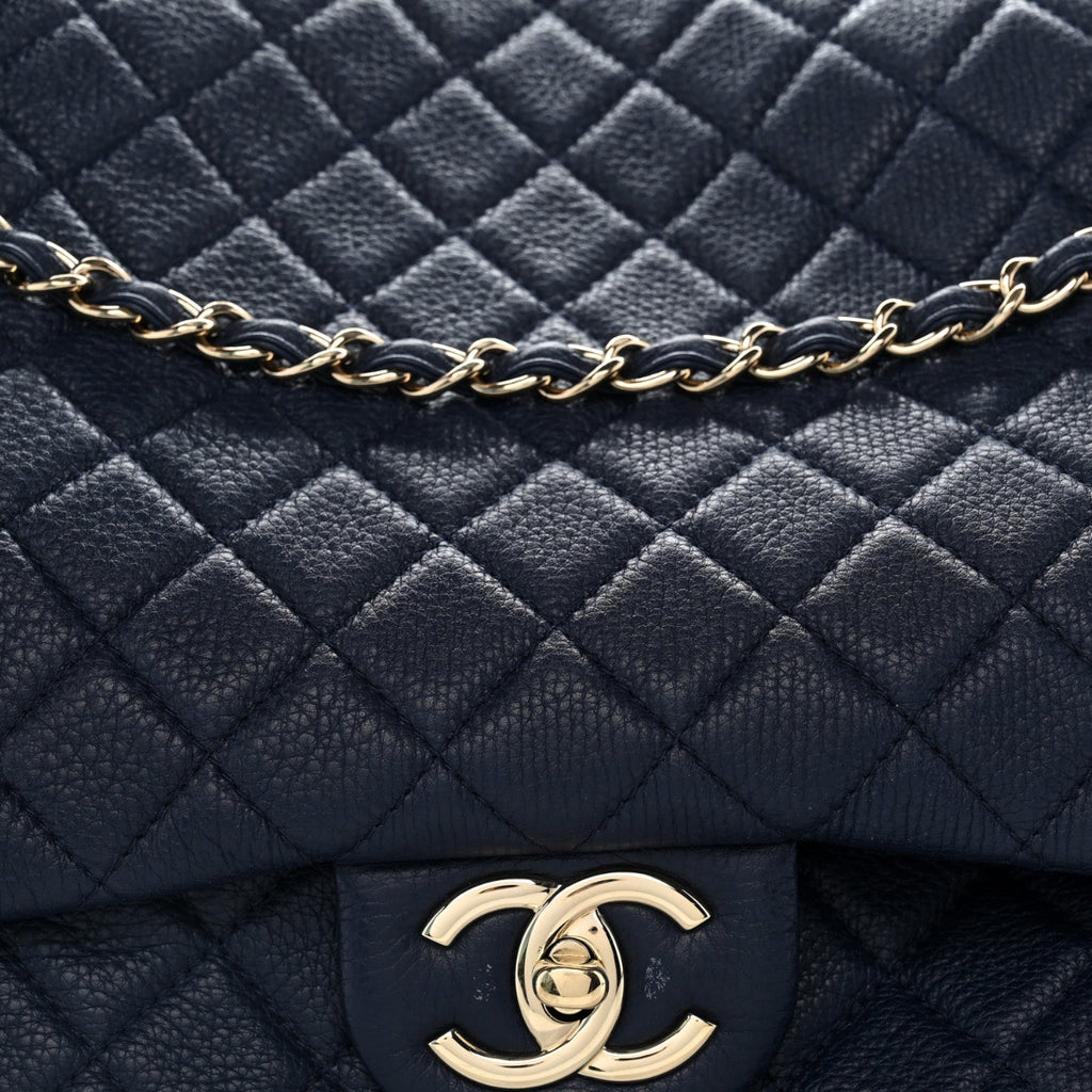 Calfskin Quilted XXL Travel Flap Bag Navy