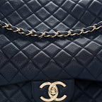 Calfskin Quilted XXL Travel Flap Bag Navy