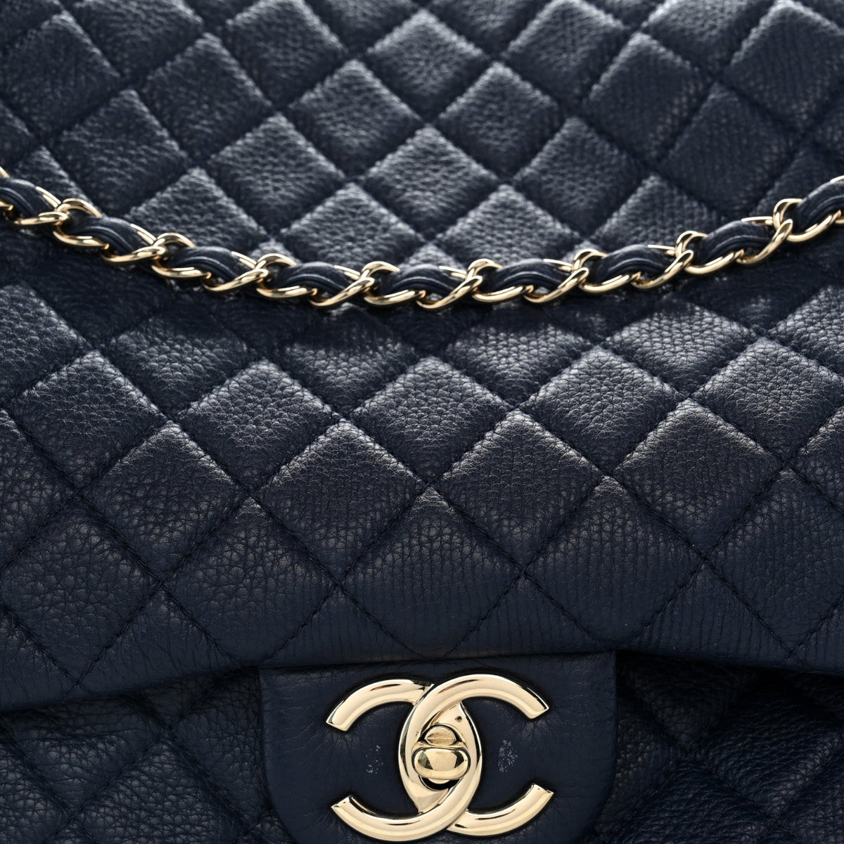 Calfskin Quilted XXL Travel Flap Bag Navy
