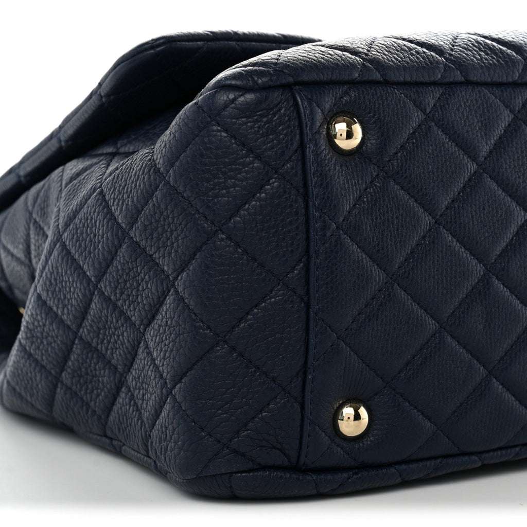 Calfskin Quilted XXL Travel Flap Bag Navy