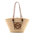 Calfskin Raffia Paulas Ibiza Medium Anagram Basket Tote Bag Natural Tan