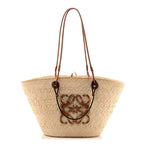 Calfskin Raffia Paulas Ibiza Medium Anagram Basket Tote Bag Natural Tan
