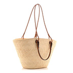 Calfskin Raffia Paulas Ibiza Medium Anagram Basket Tote Bag Natural Tan