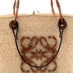 Calfskin Raffia Paulas Ibiza Medium Anagram Basket Tote Bag Natural Tan