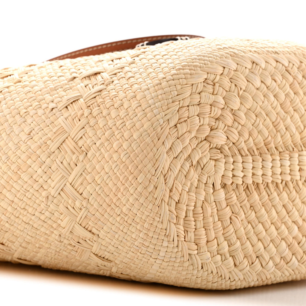Calfskin Raffia Paulas Ibiza Medium Anagram Basket Tote Bag Natural Tan