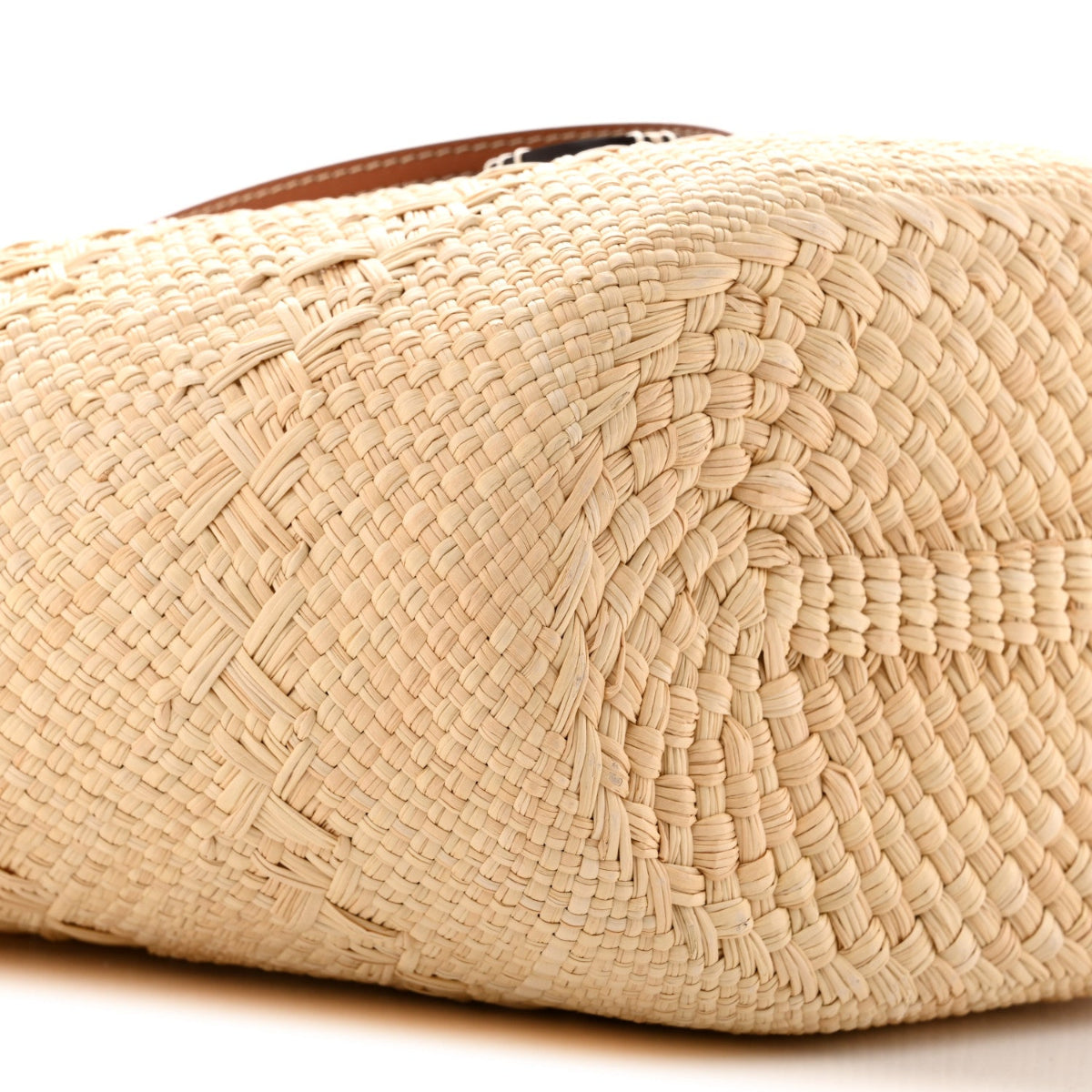 Calfskin Raffia Paulas Ibiza Medium Anagram Basket Tote Bag Natural Tan