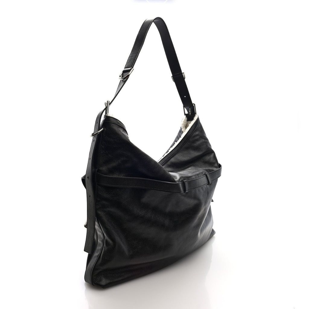 Calfskin Shearling Large Voyou Bag Chocolate