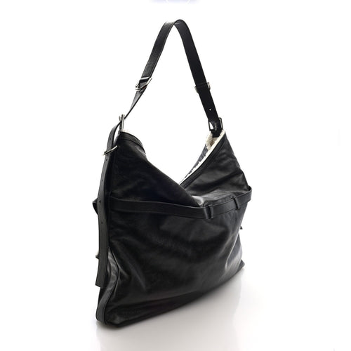 Calfskin Shearling Large Voyou Bag Chocolate