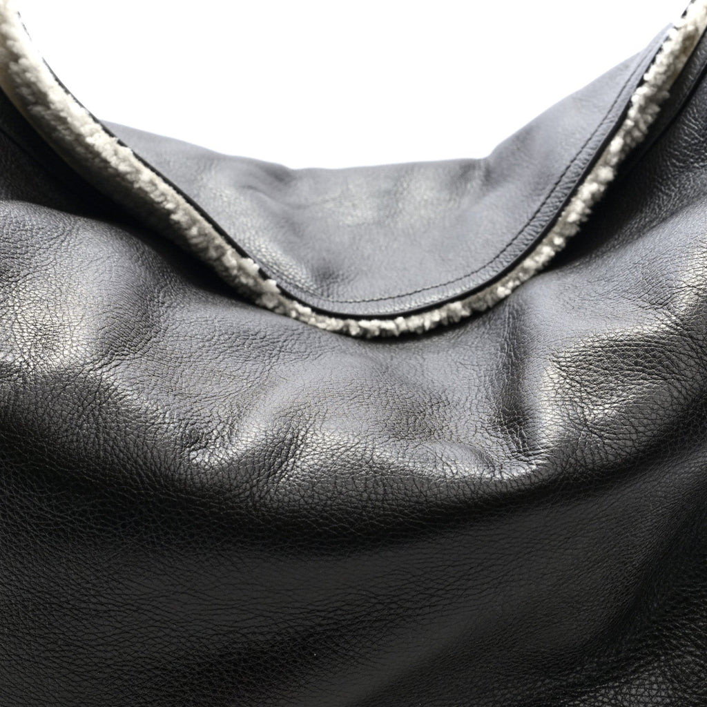 Calfskin Shearling Large Voyou Bag Chocolate