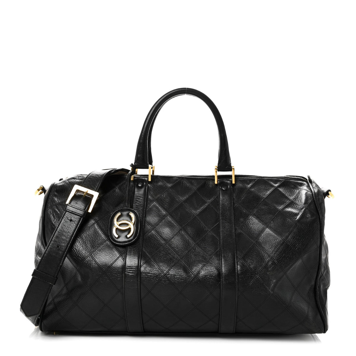 Calfskin Stitched Duffle Travel Bag Black