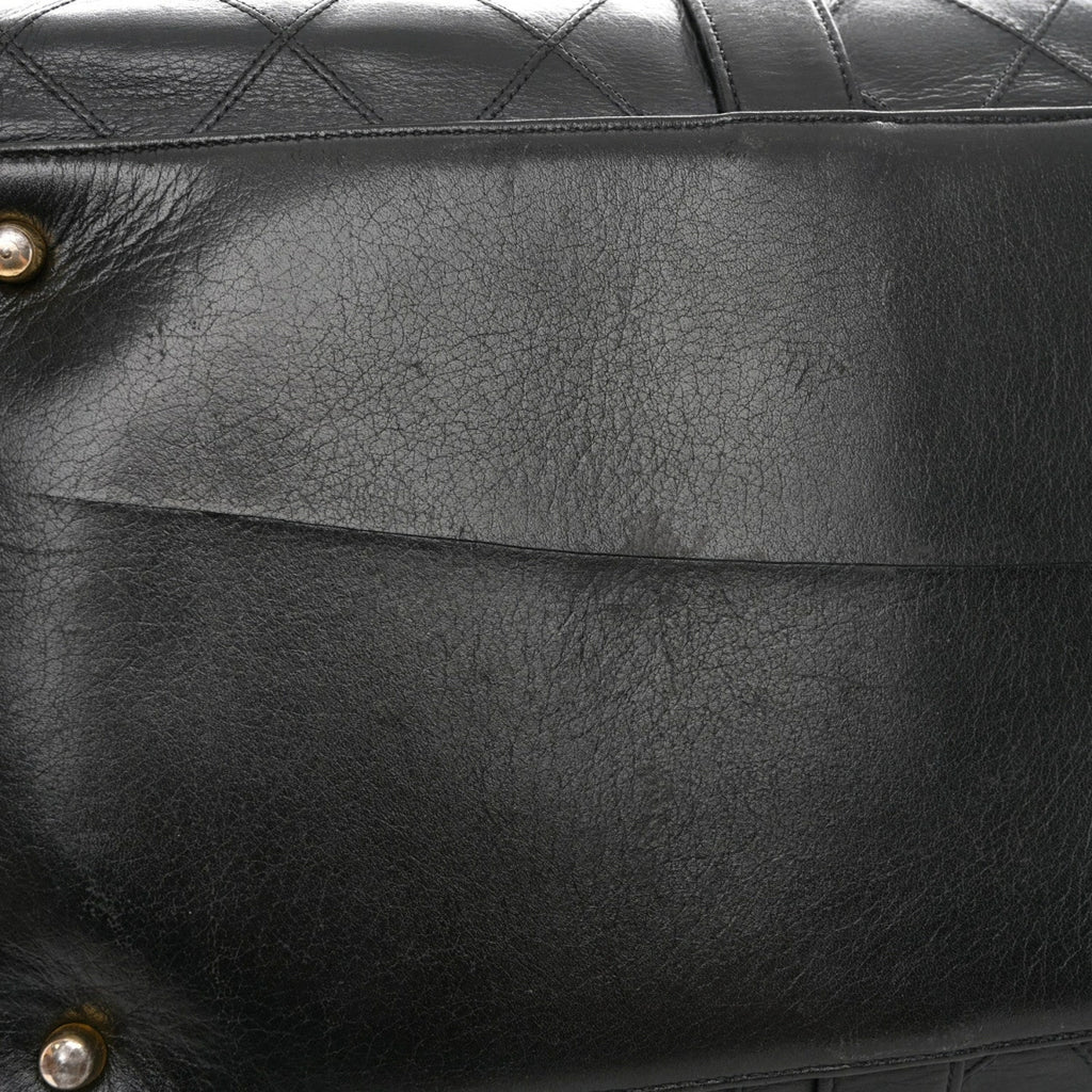 Calfskin Stitched Duffle Travel Bag Black