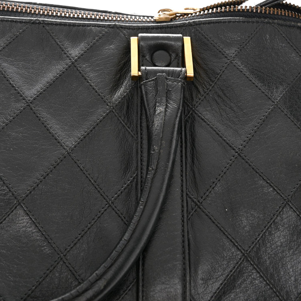 Calfskin Stitched Duffle Travel Bag Black