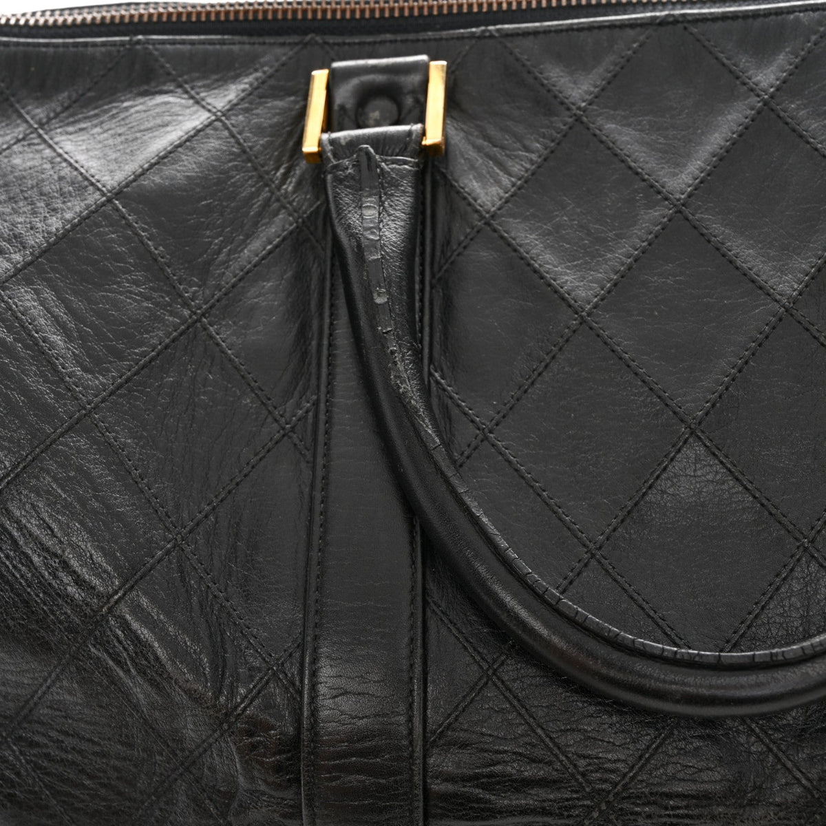 Calfskin Stitched Duffle Travel Bag Black