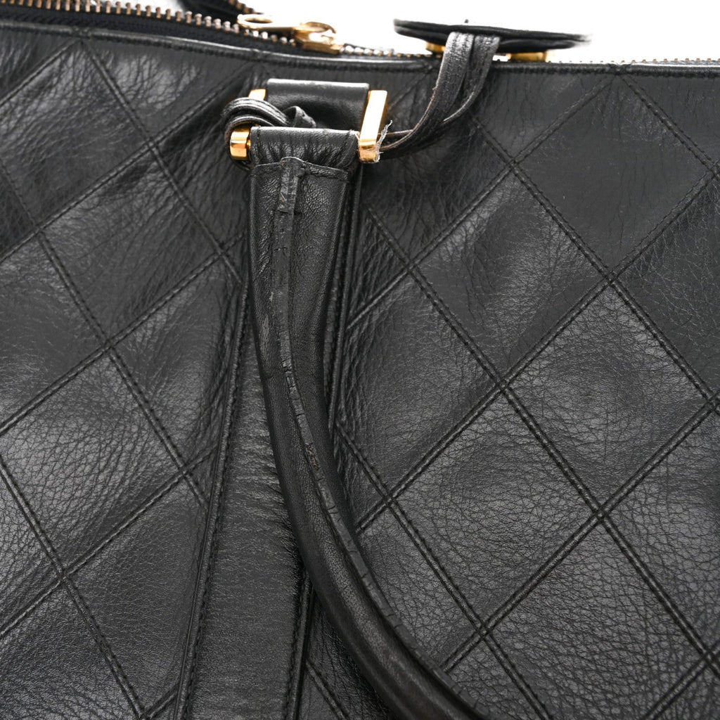 Calfskin Stitched Duffle Travel Bag Black