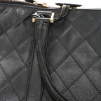 Calfskin Stitched Duffle Travel Bag Black