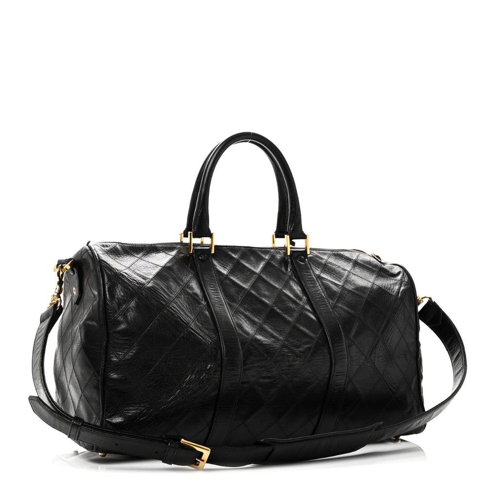 Calfskin Stitched Duffle Travel Bag Black