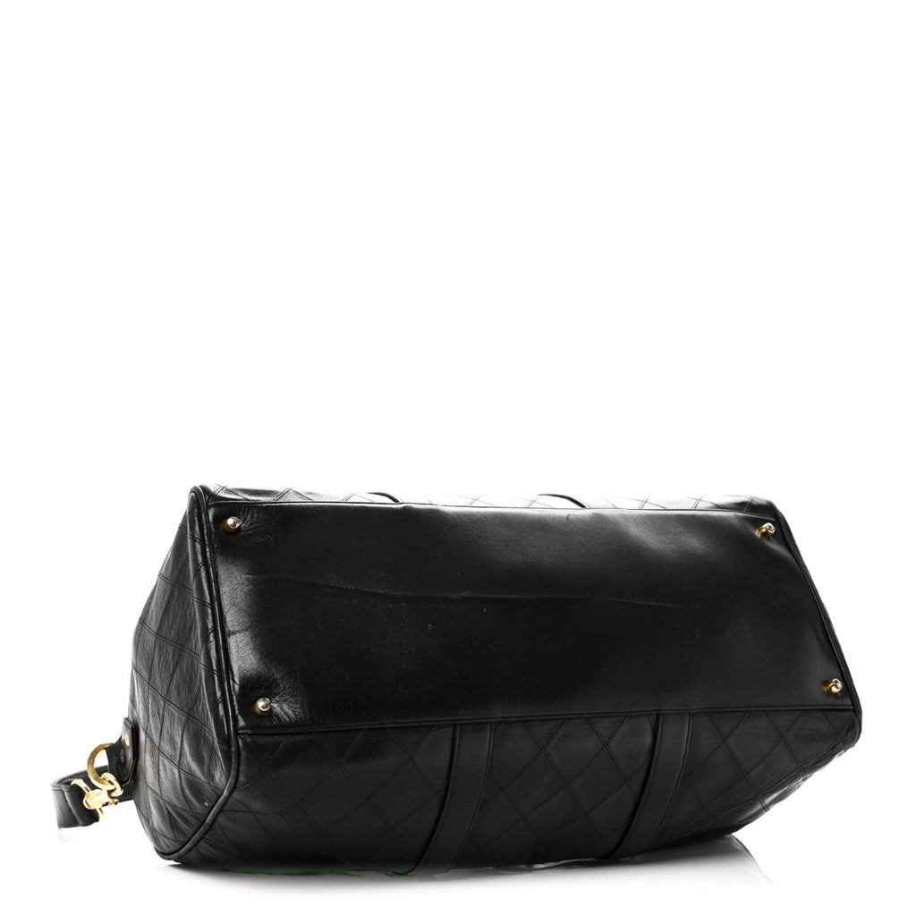 Calfskin Stitched Duffle Travel Bag Black