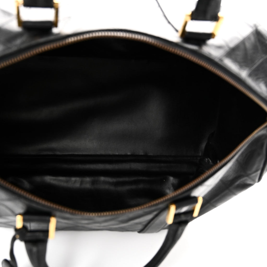 Calfskin Stitched Duffle Travel Bag Black