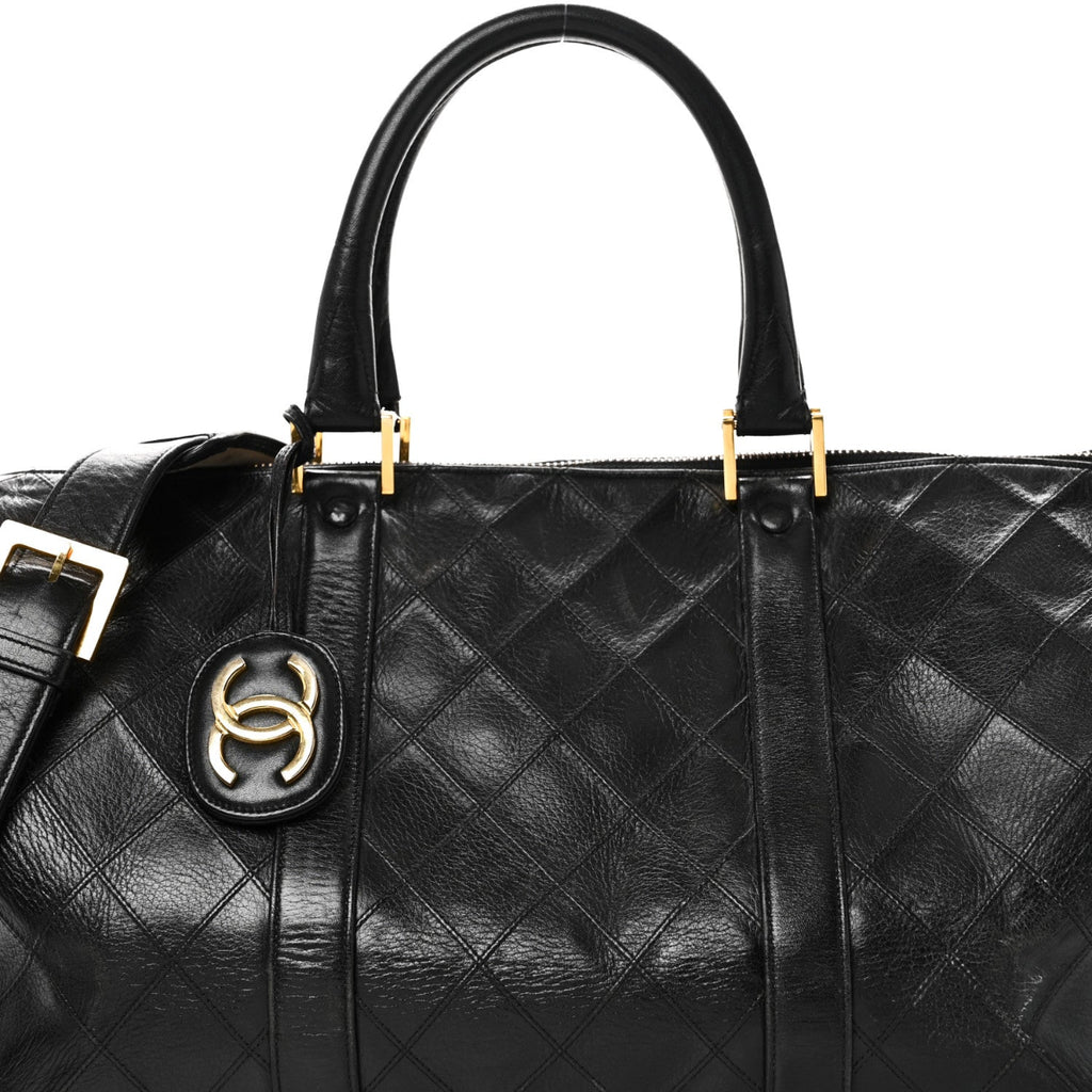 Calfskin Stitched Duffle Travel Bag Black