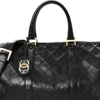 Calfskin Stitched Duffle Travel Bag Black