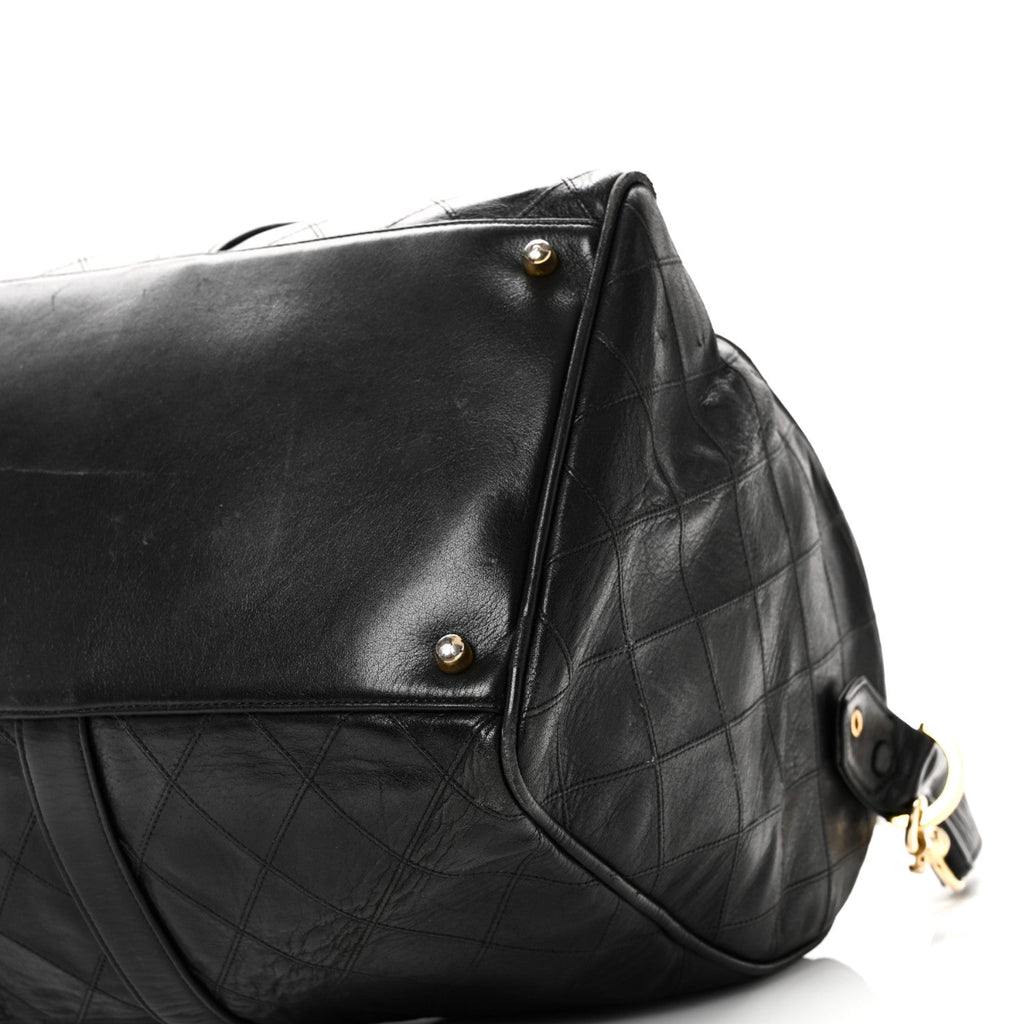 Calfskin Stitched Duffle Travel Bag Black