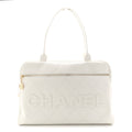 Calfskin Stitched Maxi Logo Bowling Bag White