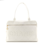 Calfskin Stitched Maxi Logo Bowling Bag White