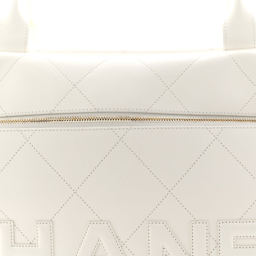 Calfskin Stitched Maxi Logo Bowling Bag White