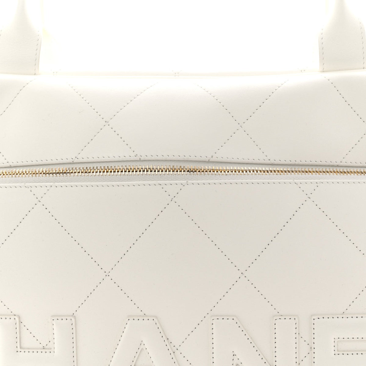 Calfskin Stitched Maxi Logo Bowling Bag White