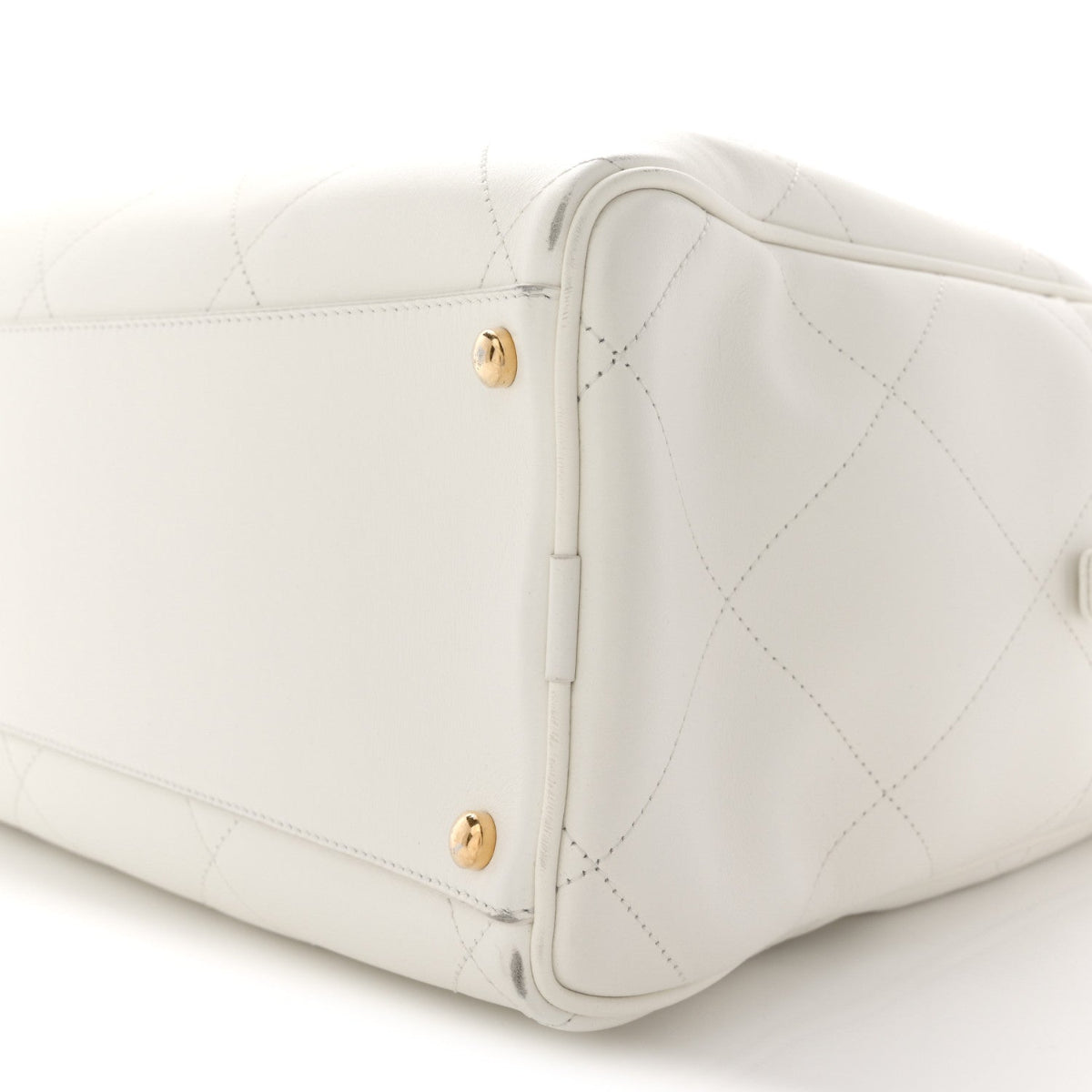 Calfskin Stitched Maxi Logo Bowling Bag White