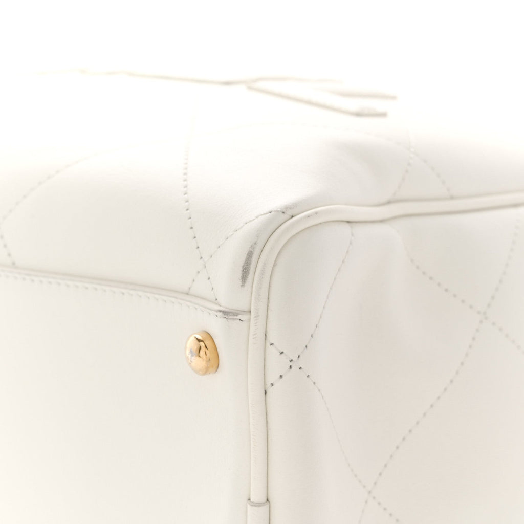 Calfskin Stitched Maxi Logo Bowling Bag White