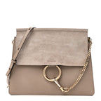 Calfskin Suede Medium Faye Shoulder Bag Motty Grey