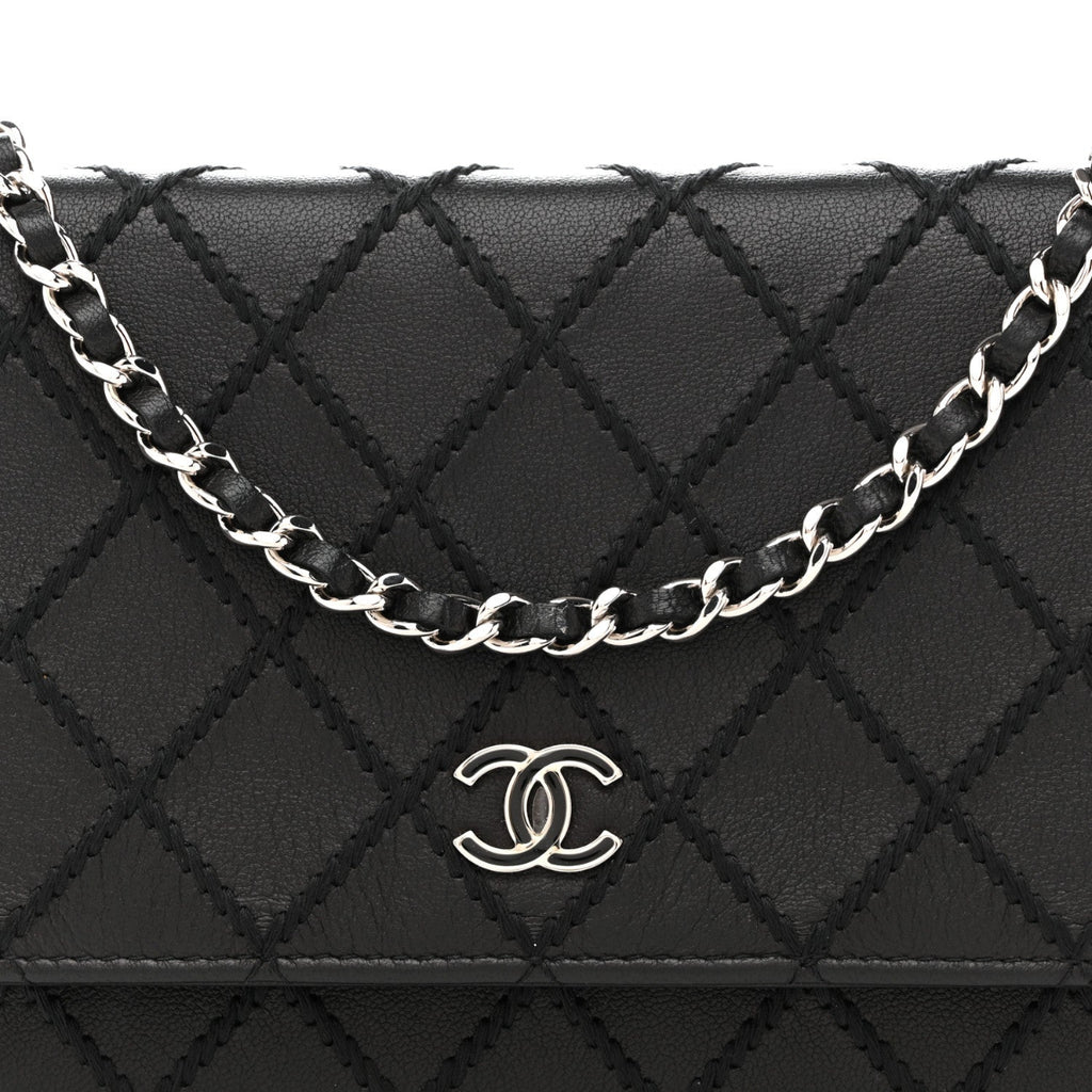 Calfskin Whipstitch Wallet On Chain WOC Black
