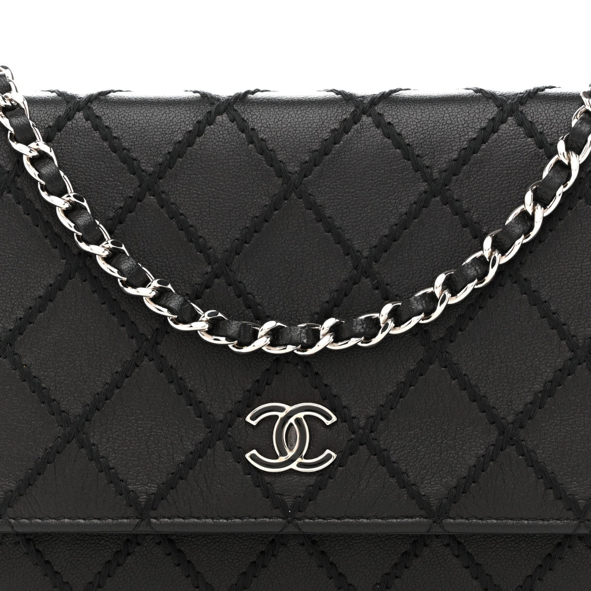 Calfskin Whipstitch Wallet On Chain WOC Black