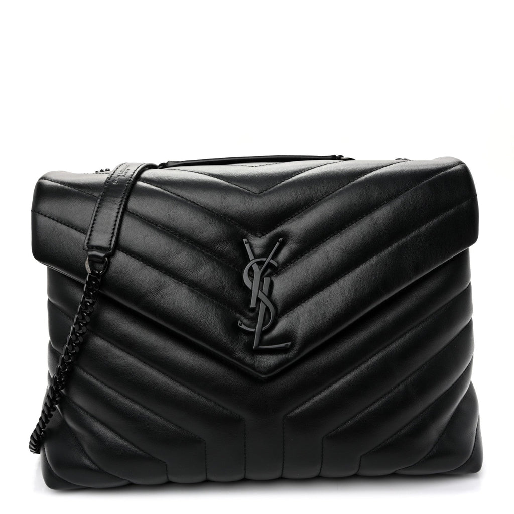 Calfskin Y Quilted Monogram Monochrome Medium Loulou Chain Satchel Black