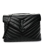 Calfskin Y Quilted Monogram Monochrome Medium Loulou Chain Satchel Black