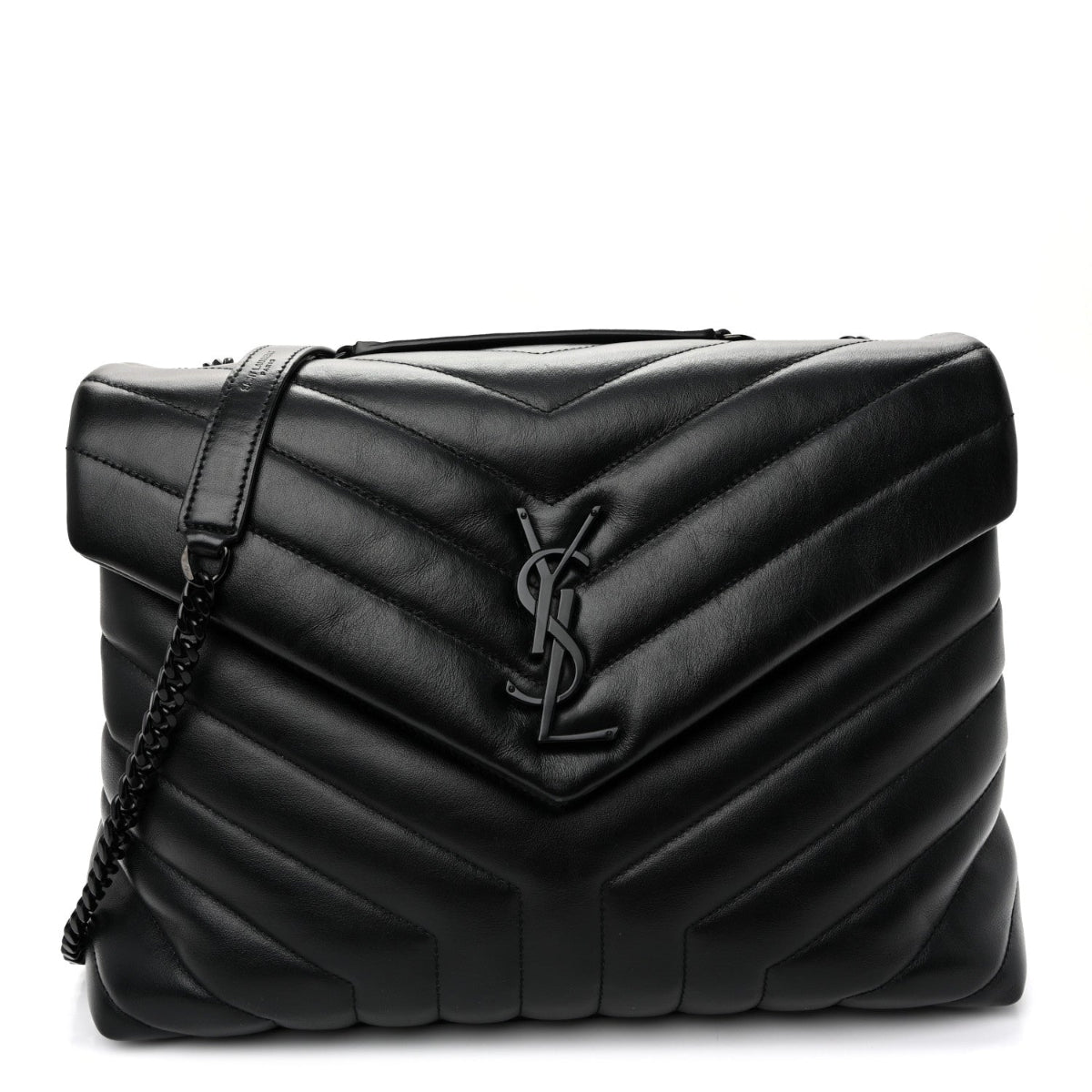 Calfskin Y Quilted Monogram Monochrome Medium Loulou Chain Satchel Black