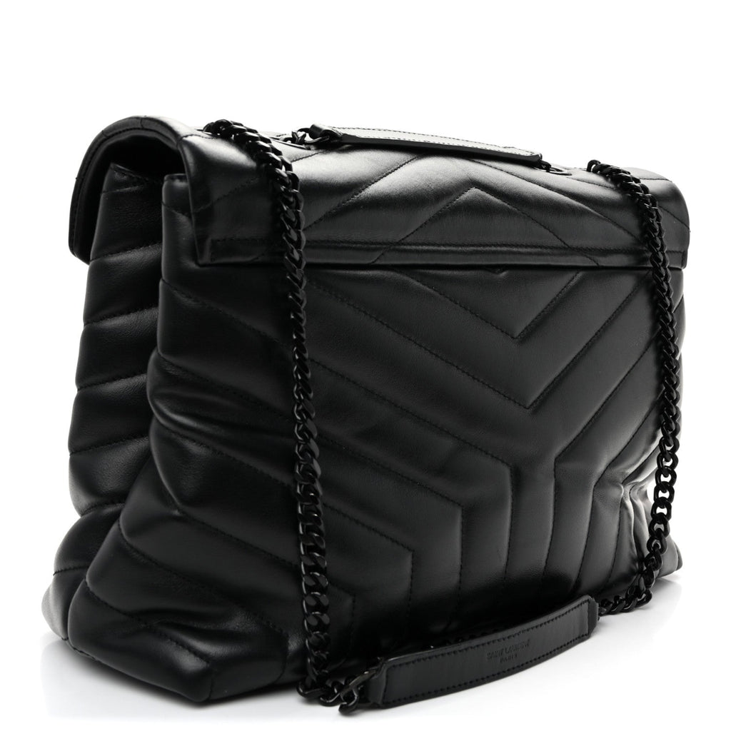 Calfskin Y Quilted Monogram Monochrome Medium Loulou Chain Satchel Black